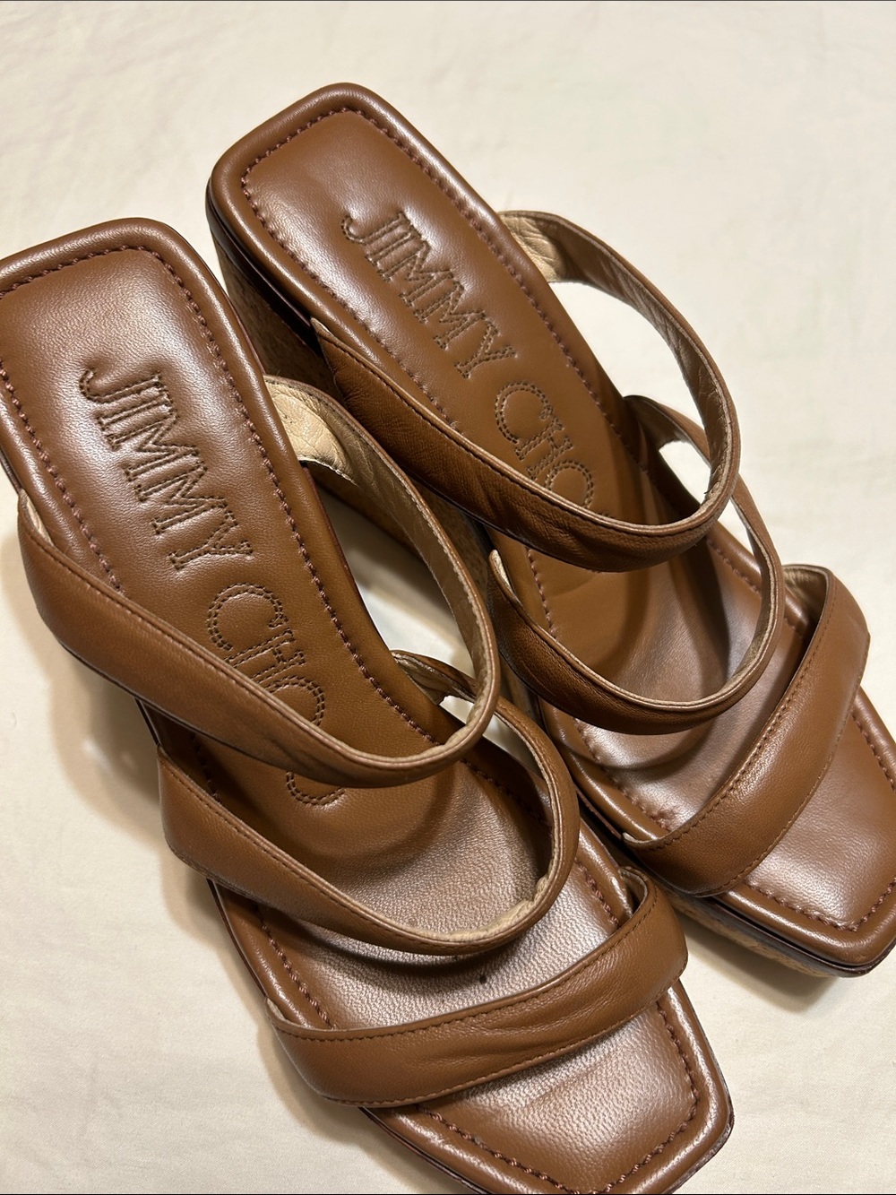 Jimmy Choo Tan Brown Leather Strappy Heeled Sandals - Picture 1 of 14